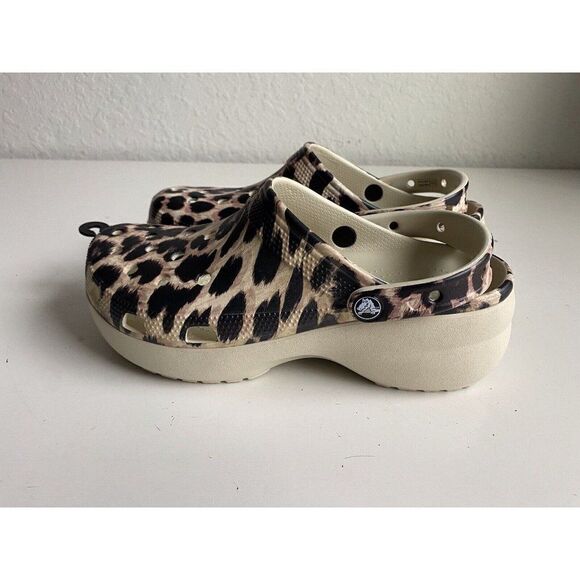 Crocs Women’s Sz 10 Classic Platform Animal Print Clog Bone Leopard 207844-2Y4 - Picture 6 of 12